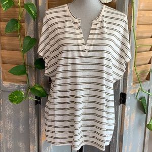 Nanavatee green striped V neck partial linen Top